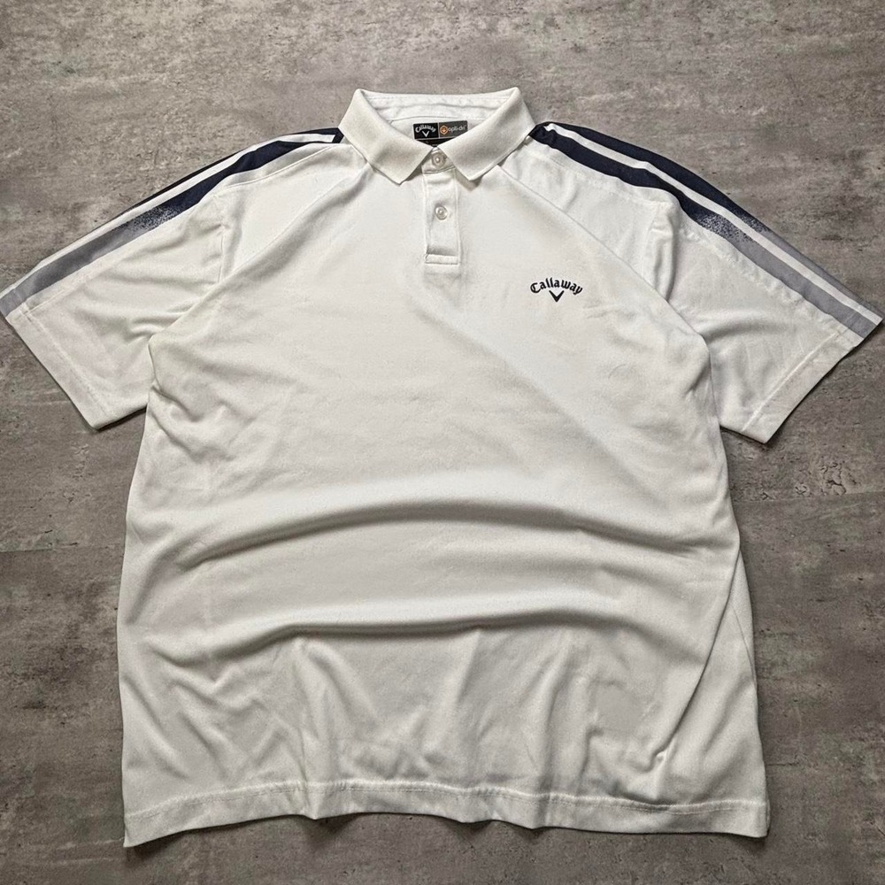 Callaway Golf Polo Shirt Mens Large White Excellent Opti-Dri Short Sleeve Stripe
